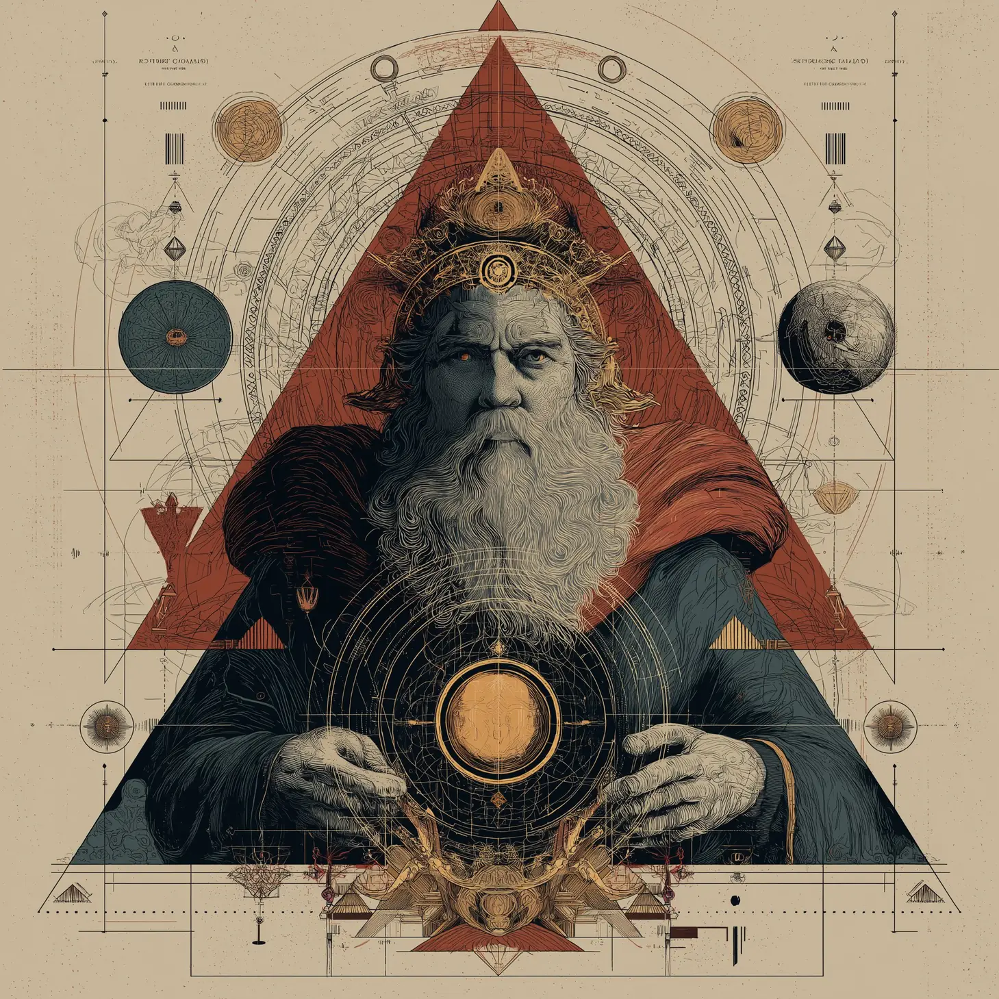 El Mago — Sabio esotérico con geometría sagrada